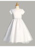 Girls White Short Sleeve Crystal Organza Plus Size Communion Dress 10.5-16.5 - SophiasStyle.com